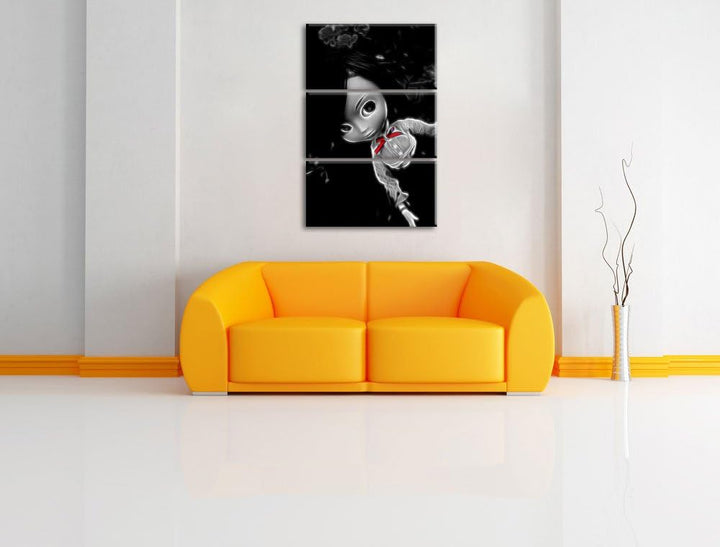Dark hübsches Püppchen im gelben Blumenstrauch schwarz/weiss Spezial 3-Teiler Leinwandbild 120x80 Bi