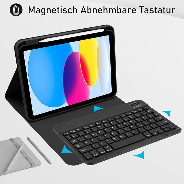 Hülle mit Tastatur für Ipad A16 11 Generation 2025/10 Generation 2022 (10,9/11 Zoll) - QWERTZ Layout
