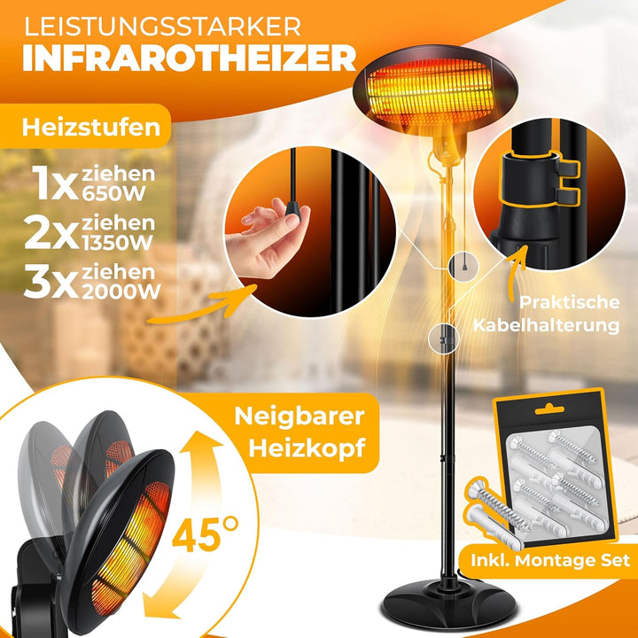 KESSER® Heizstrahler 2000 Watt ✓ Infrarot ✓ Standheizer ✓ Terrassenheizung ✓ Terassen ✓ Strahler ✓ H