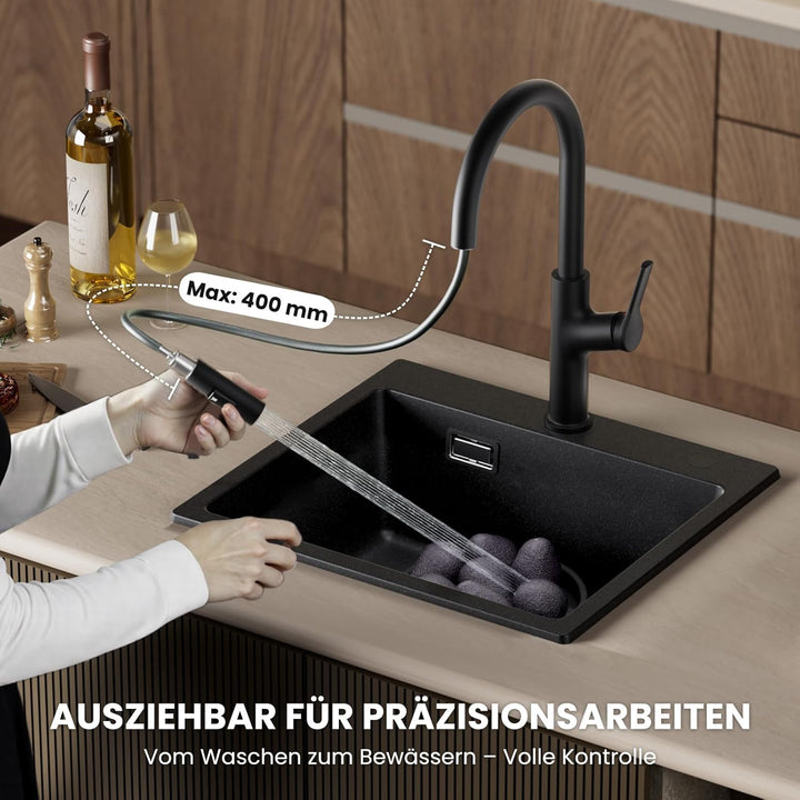 CECIPA Wasserhahn Küche Ausziehbar, Zinklegierung Küchenarmatur mit Brause Zwei Wasserstrahlarten, H