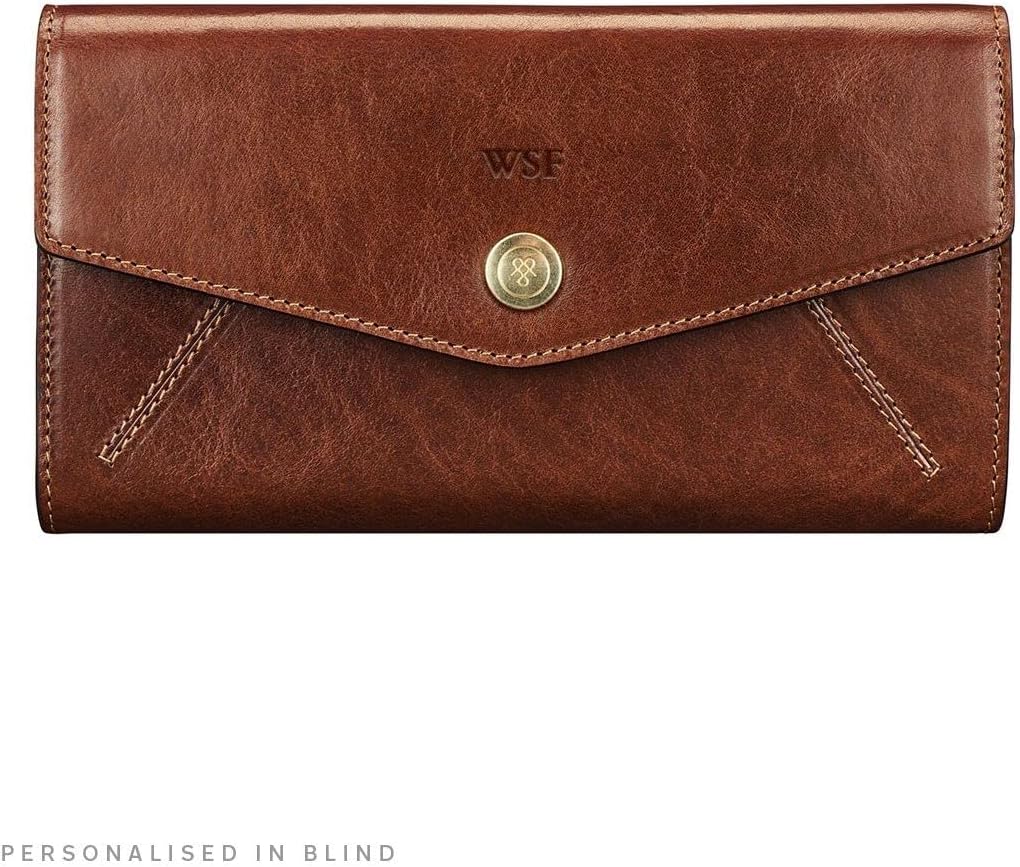 Maxwell Scott Damen Leder Geldbörse mit Bügelverschluss Marcialla in Cognac Braun, Cognac Braun