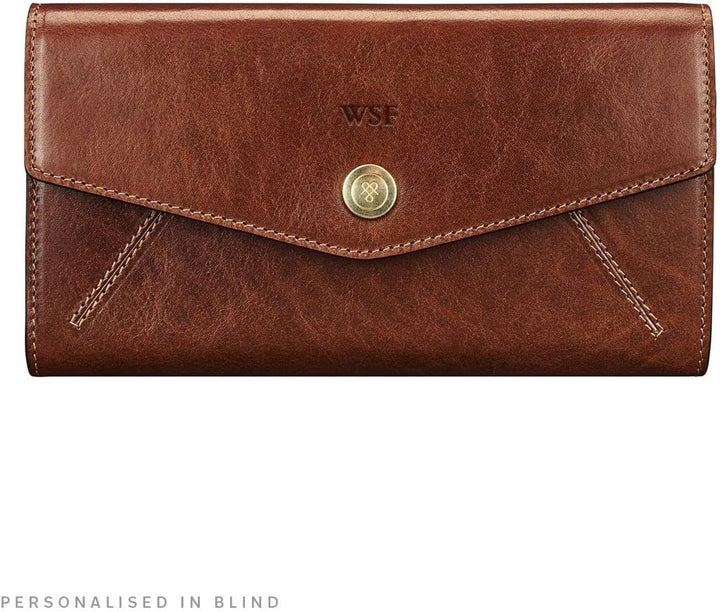 Maxwell Scott Damen Leder Geldbörse mit Bügelverschluss Marcialla in Cognac Braun, Cognac Braun