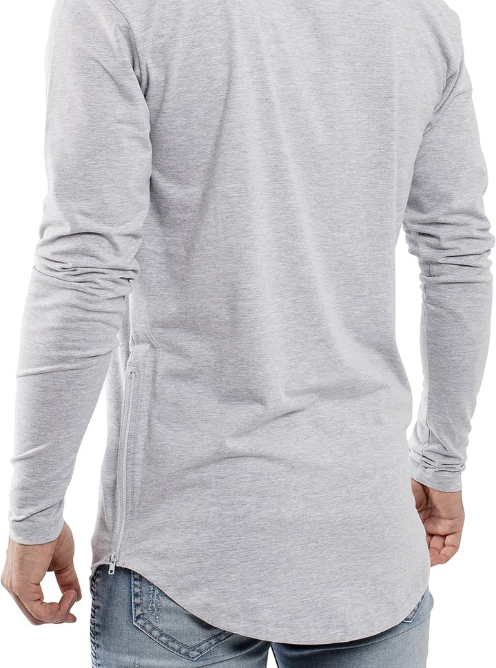 Blackskies Side Zip Langarm T-Shirt | Langes Oversize Fashion Basic Longsleeve Herren Longshirt Long