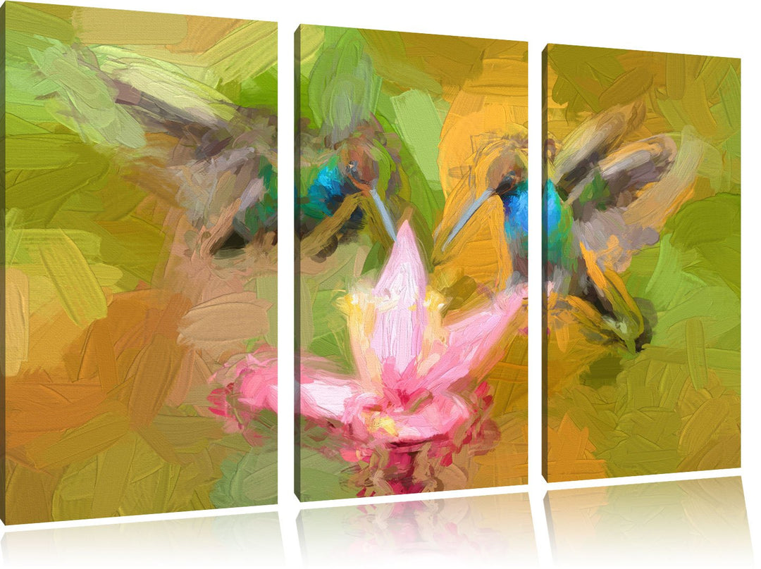 Pixxprint Kolibris in den Tropen als Leinwandbild/Grösse: 3 Teilig (120x80 cm) cm/Wandbild/Kunstdruc