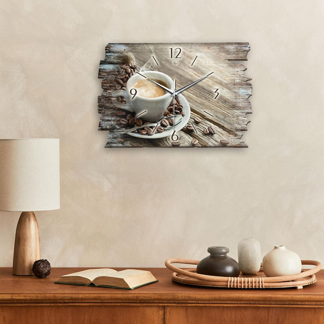 Kreative Feder Designer Wanduhr „Kaffee“ aus Holz 40x27cm im Shabby Style Design - Designeruhr mit f