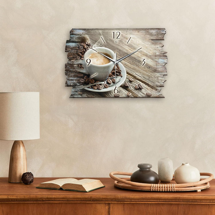 Kreative Feder Designer Wanduhr „Kaffee“ aus Holz 40x27cm im Shabby Style Design - Designeruhr mit f