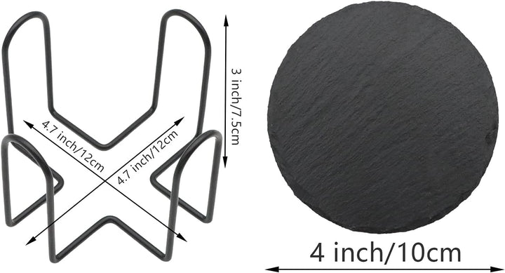 VIBRATITE Schiefer Untersetzer, 12 Stück Glasuntersetzer Rund mit Halter, Schieferplatte 10,2 cm sch