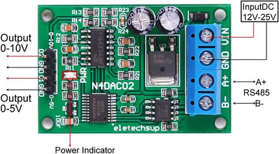 2-Kanal N4DAC02 DC 12V RS485-zu-DAC Digital-Analog-Umwandlungsmodul, RS485-zu-0-5-V /0-10-V Spannung