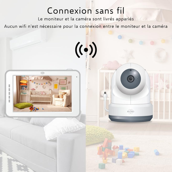 ELRO BC3000-2 Babyphone Royale-Babyfon-mit 12,7 cm Touchscreen Monitor HD-und App-Mit extra Kamera,