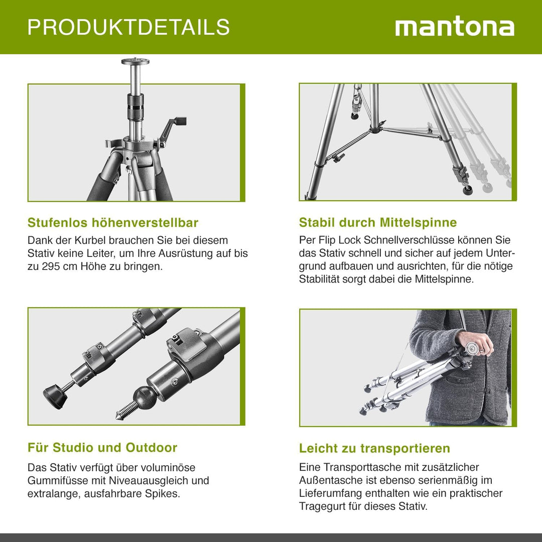 Mantona Alto 295 Stativ mit Kurbelsäule 295cm Alto 295 - 295cm, Alto 295 - 295cm