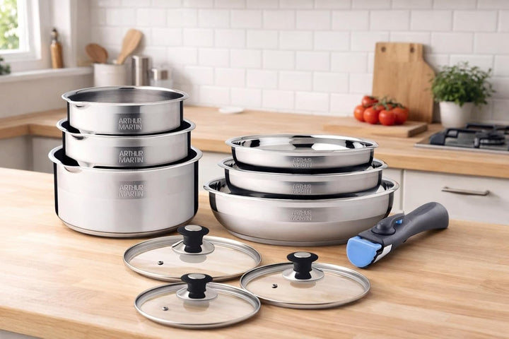 Arthur Martin 5540 Kochtopf-Set, Pfannen und Töpfe, Edelstahl, 10-teilig, Gross Large (15-piece set)