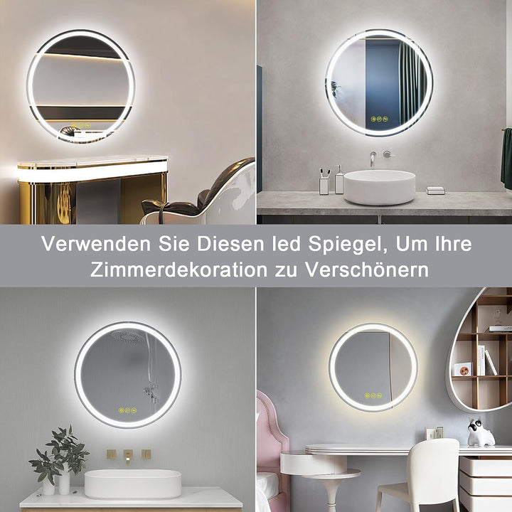 AI-LIGHTING Badspiegel Rund mit Beleuchtung 50 cm Led Badezimmerspiegel mit Beleuchtung Antibeschlag
