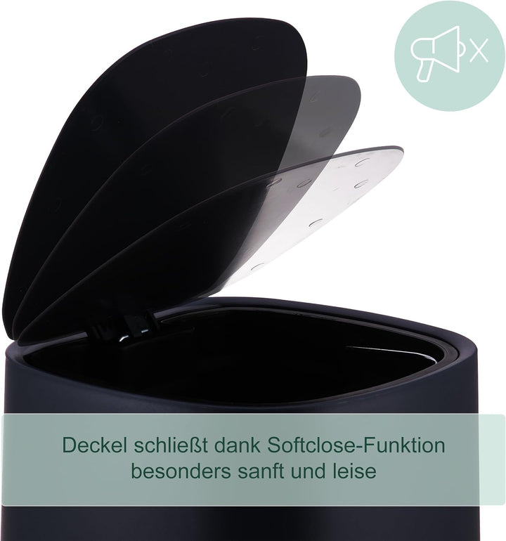 Relaxdays Mülleimer Bad, 5 l, Kosmetikeimer mit Soft-Close, Matte Optik, entnehmbarer Inneneimer, Tr