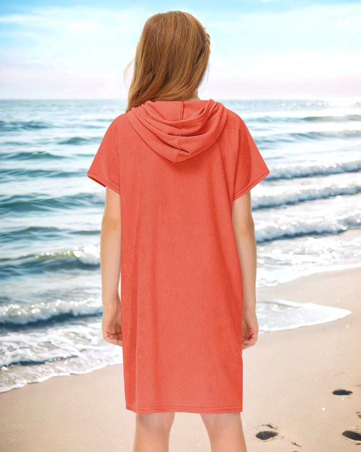 BesserBay Mädchen Badeponcho Kapuze Poncho mit Taschen Zip Cover Up Kinder Unisex 120-160 130 Orange