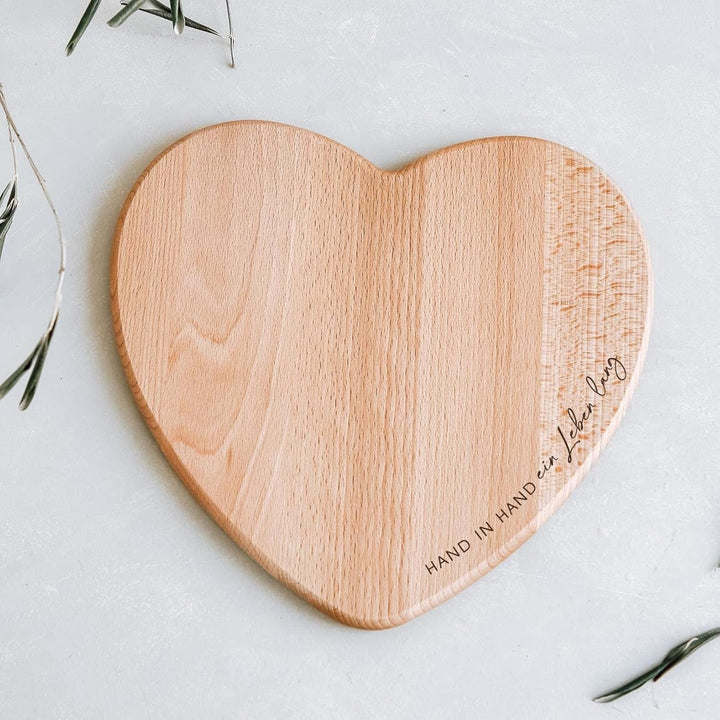 Schneidebrett Herz Buche mit Gravur personalisiert, 2 Grössen Mit Eigener Gravur 24L x 22B cm, Mit E