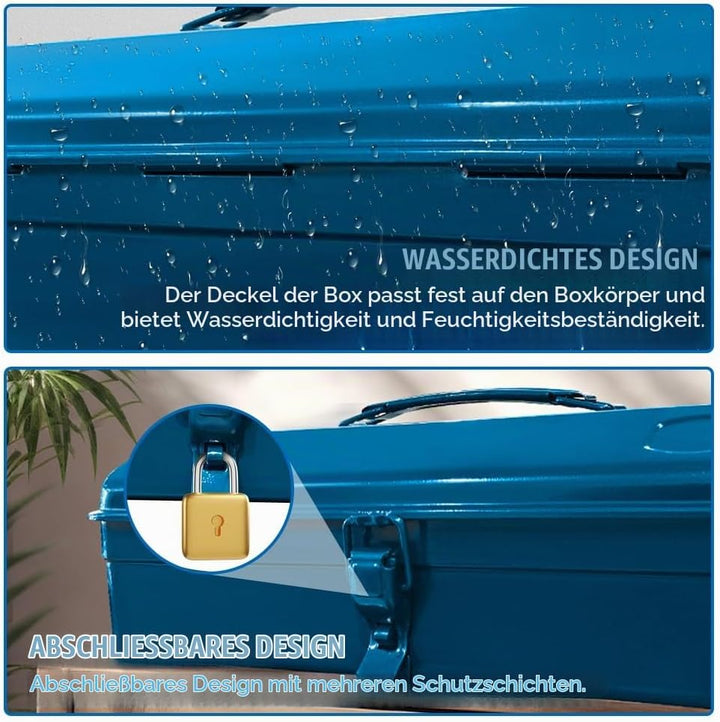 Mehrzweck-Werkzeugkiste mit Schlossschnalle leer Gross Werkzeugbox 37×16×12cm Robust Langlebig Metal