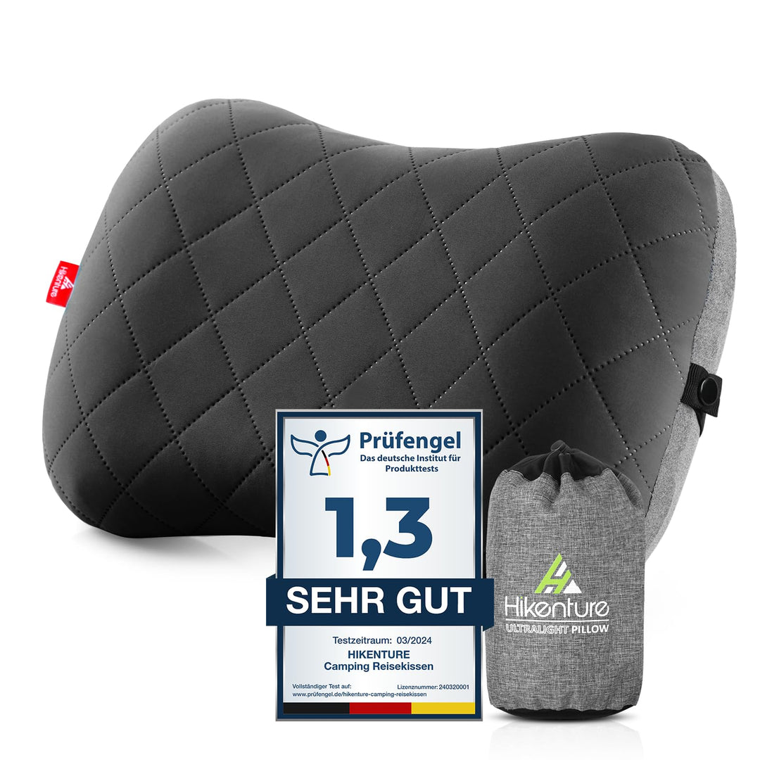 HIKENTURE Aufblasbares Camping/Reise Kissen mit Abziehbarem Kissenbezug, Ergonomisches Kopfkissen, K