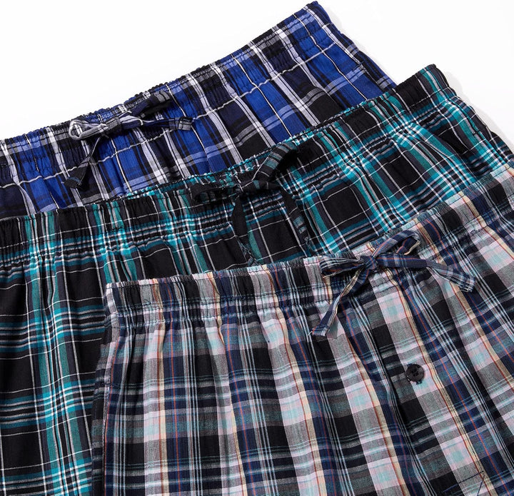 JupiterSecret Herren Pyjamahose Lang Schlafanzughosen für Herren Karierte Nachtwäsche 3er Packs 100%