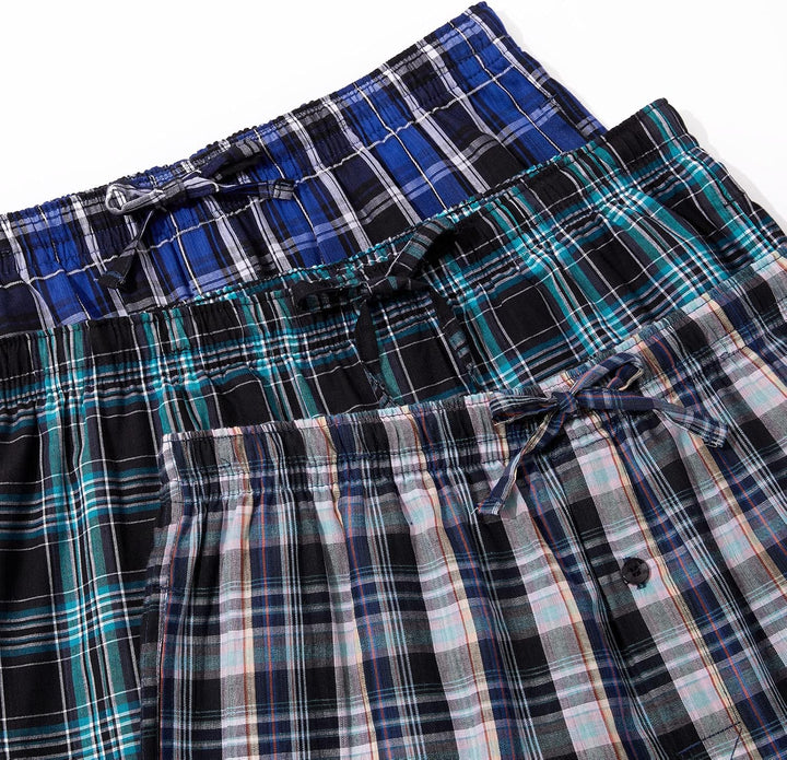 JupiterSecret Herren Pyjamahose Lang Schlafanzughosen für Herren Karierte Nachtwäsche 3er Packs 100%