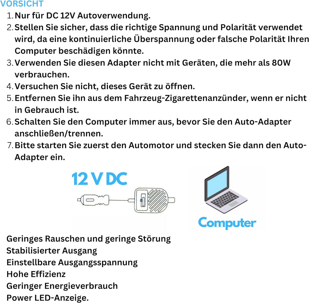 Auto - KFZ - Netzteil - 80 W - 8 Adapter - universell - für Laptop - Notebook - UVM - Adapterstecker