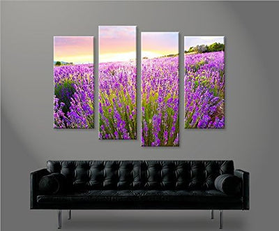 islandburner Bild Bilder auf Leinwand Lavendelfeld 4er XXL Poster Leinwandbild Wandbild Art up Your