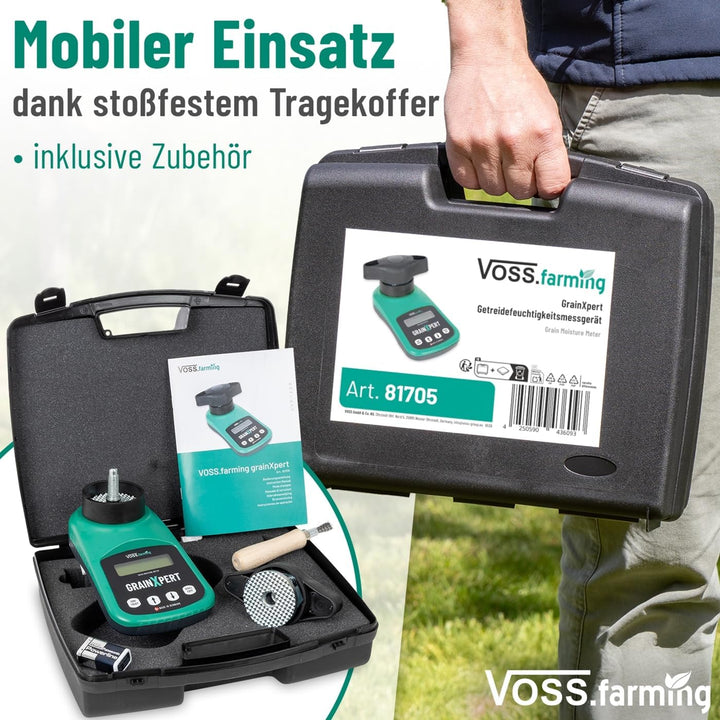 VOSS.farming GrainXpert Getreidefeuchtigkeitsmessgerät mit Mahlwerk, LCD Display, mit Transportkoffe