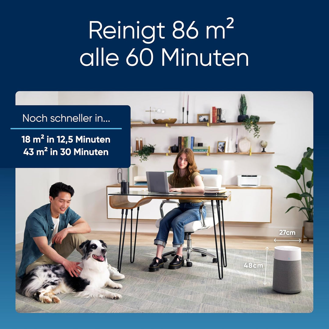 BLUEAIR Luftreiniger für kleine Räume, Schlafzimmer, Haus, reinigt 86 m² in 1h, HEPASilent Luftwäsch