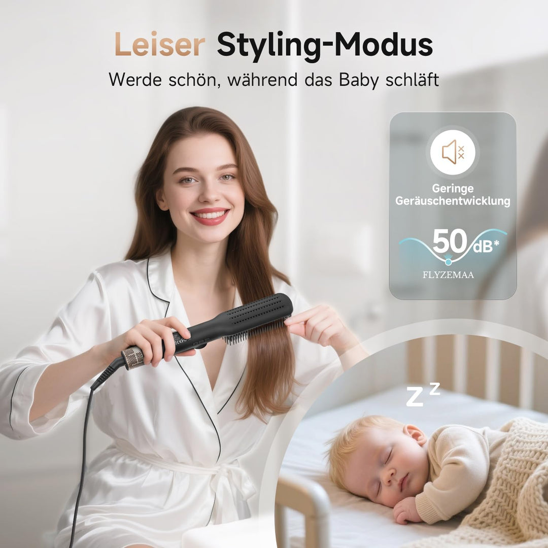 2-in-1-Glättbürste, mit eloxierten Aluminium-Zähnen und Verbrühschutz - Heizt gleichmässig für schön