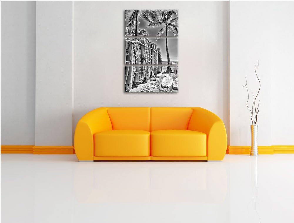 Pixxprint Surfboards am Strand als Leinwandbild/Grösse: 3 Teilig (120x80) cm/Wandbild/Kunstdruck/fer