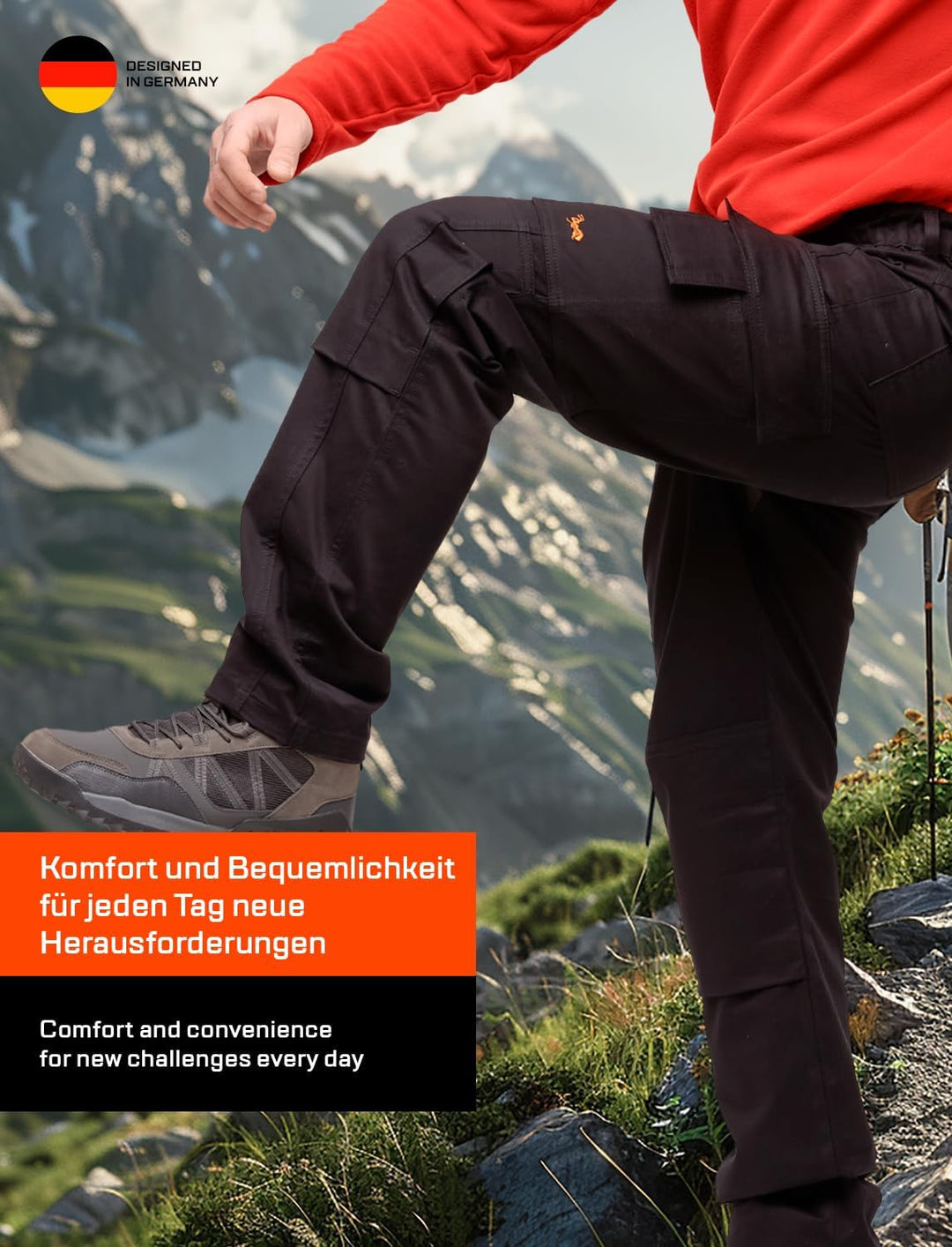 strongAnt Arbeitshose komplett Stretch Männer Berlin Pro Bundhose Schwarz Weiss Grau 42 Schwarz / Po