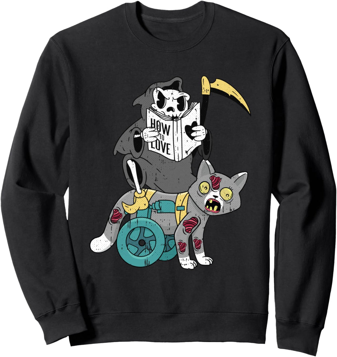 Sensenmann faule Halloween Kostüm Lustige Zombie Katze Skelett Sweatshirt