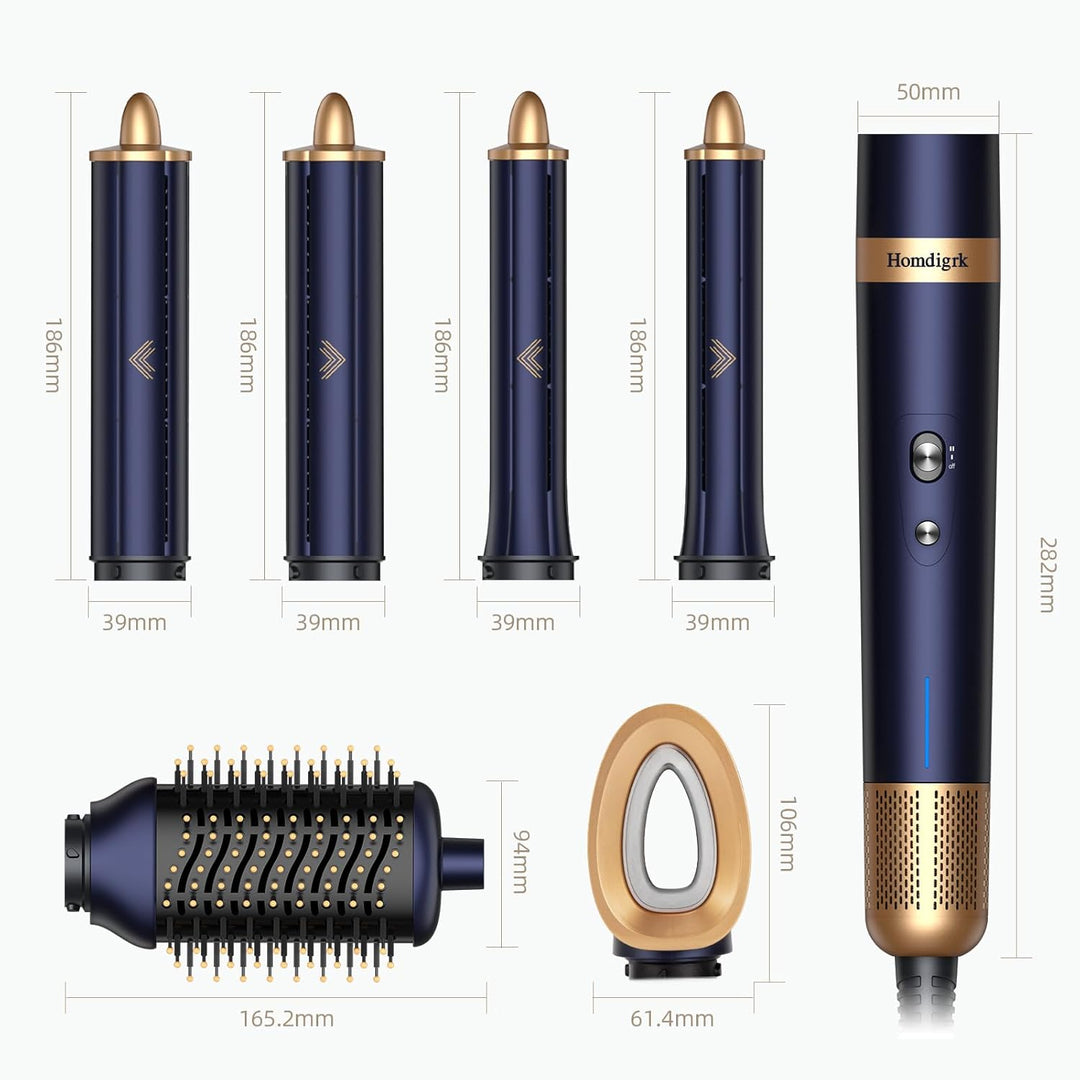 Homdigrk Air Styler Haarstyler 6-in-1,1300W Warmluftbürste Set Mit 110000 U/Min Haartrockner,Curly A