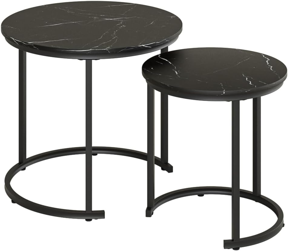 HEYZOEY Couchtisch Rund 2er Set, Wohnzimmertisch, Beistelltische Schwarz Metall, Kaffeetisch für Sof