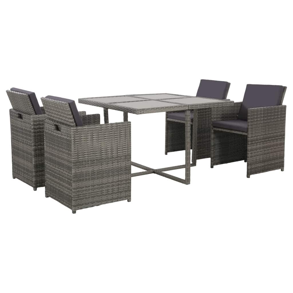 Tidyard Garten-Essgruppe 13-TLG. Poly Rattan Sitzgruppe Grau, inkl 1 Tisch + 4 Stühle + 8 Kissen, Ga