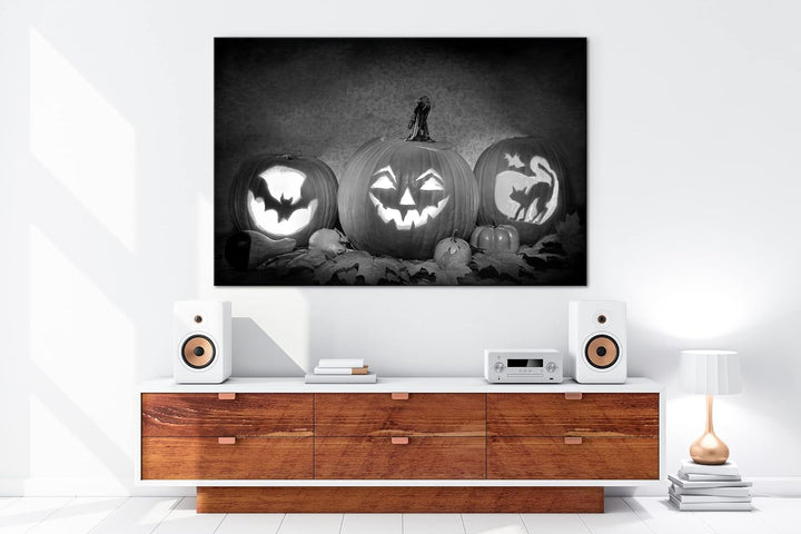 Halloween steht vor der Tür Format: 80x60 als Leinwand, Effekt: Schwarz&Weiss, Motiv fertig gerahmt