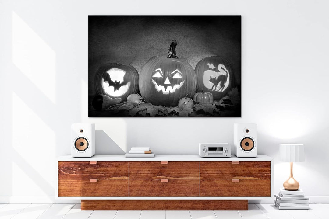 Halloween steht vor der Tür Format:90x60 cm Effekt: Schwarz/Weiss als Leinwandbild, Motiv fertig ger