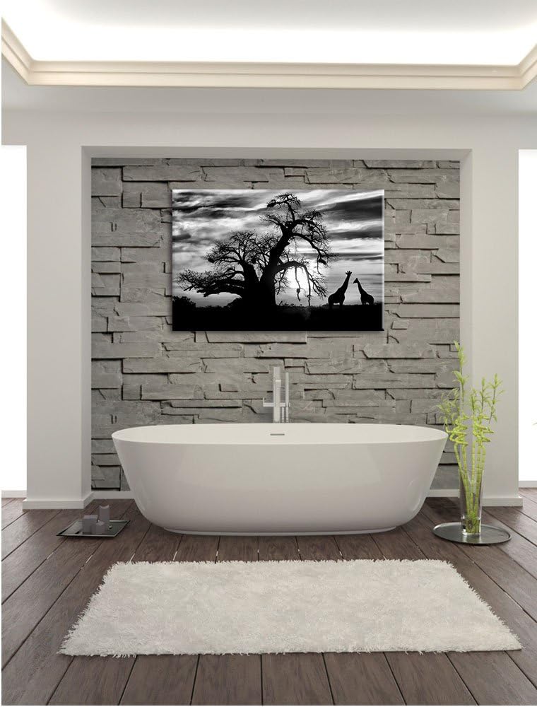 Pixxprint Monocrome, Zwei Giraffen in der Wüste, Format: 100x70 auf Leinwand, 100x70