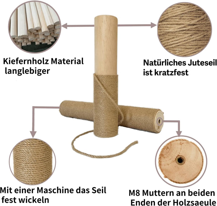 2 Stück Kratzbaum 7cm Deluxe-Endstamm mit Stehbolzen，kratzstamm mit Sisalseil für Katzen, die alte k