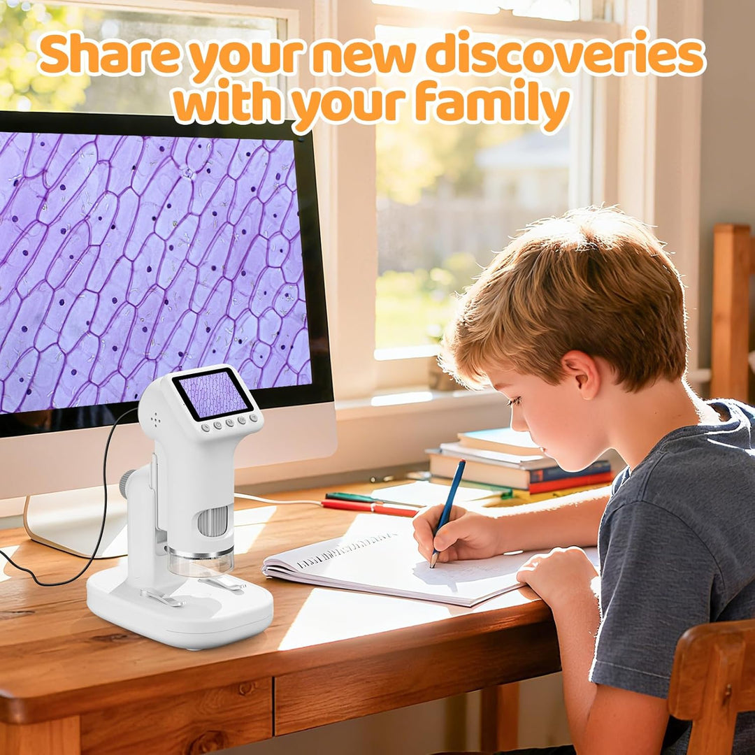 1600X Mikroskop für Kinder, 4K 2,0" IPS-Bildschirm Kinder Mikroskop mit wissenschaftlichen Kits, lus