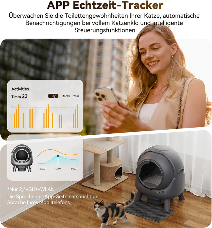 Katzenklo Selbstreinigend FEELNEEDY 65L Elektrische Automatische Katzentoilette, APP-gesteuert, Sich