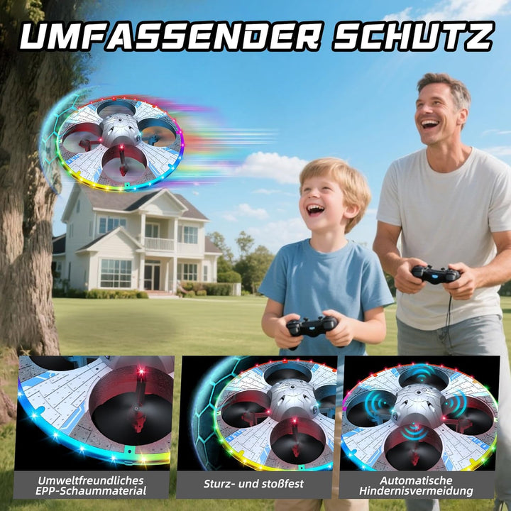 UFO Drohne mit Kamera, Drohne für Kinder und Anfänger mit Bunten LED-Lichtern, Kinder Quadrocopter F