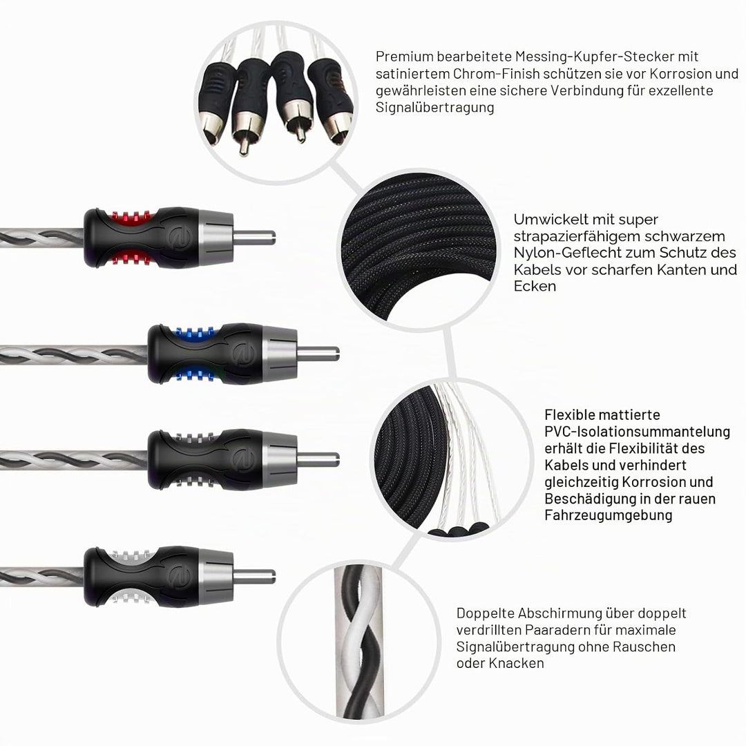 RECOIL P417 4-Kanal-Kabel 5,2m (17ft) - 100% OFC doppelt geschirmt für Auto HiFi - 4x RCA zu 4x RCA