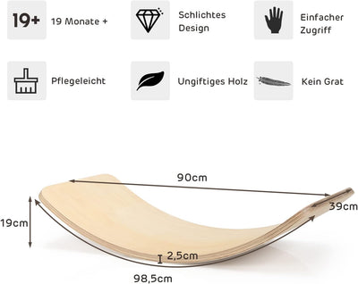 GYMAX Balancierbrett, Kurviges Board bis 220kg belastbar, Balance Board aus Birkenholz, Wackelbrett