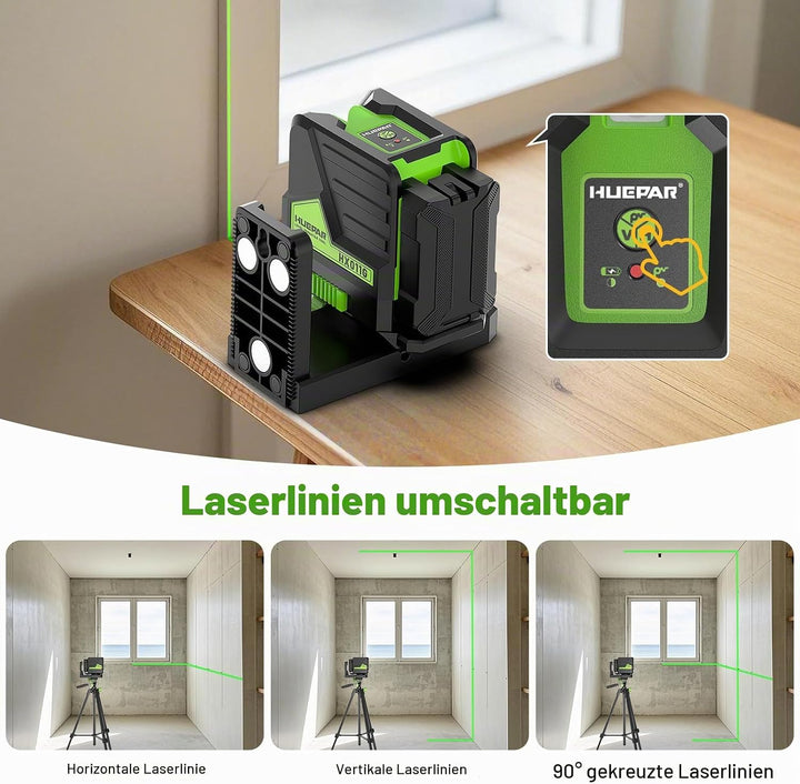 Kreuzlinienlaser, Huepar HX011G Grünen Lasernivellier, Selbstnivellierender Linienlaser mit Grünen K