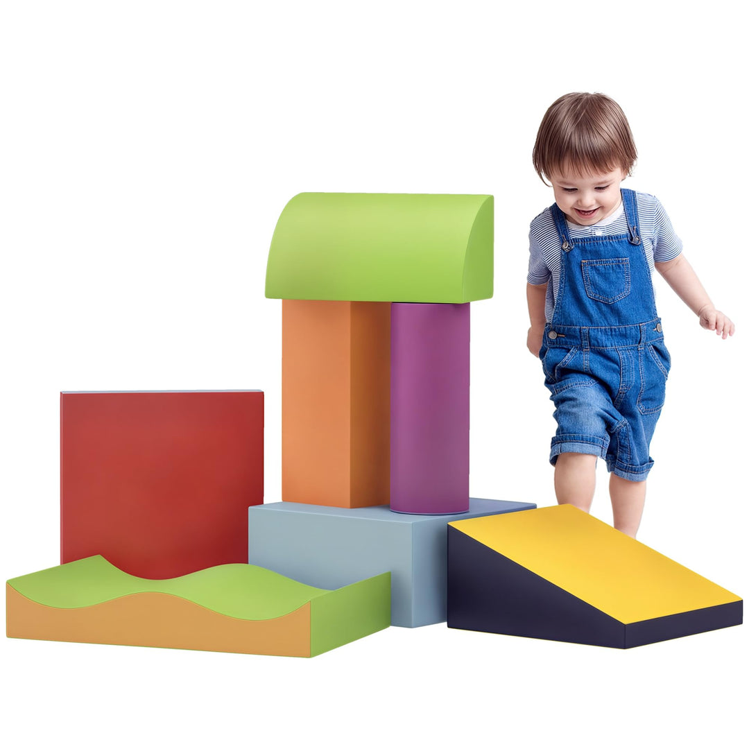 HOMCOM 7 TLG. Schaumstoff Bausteine Kinder Softbausteine Toben & Klettern Bauklötze Weiche Riesenbau