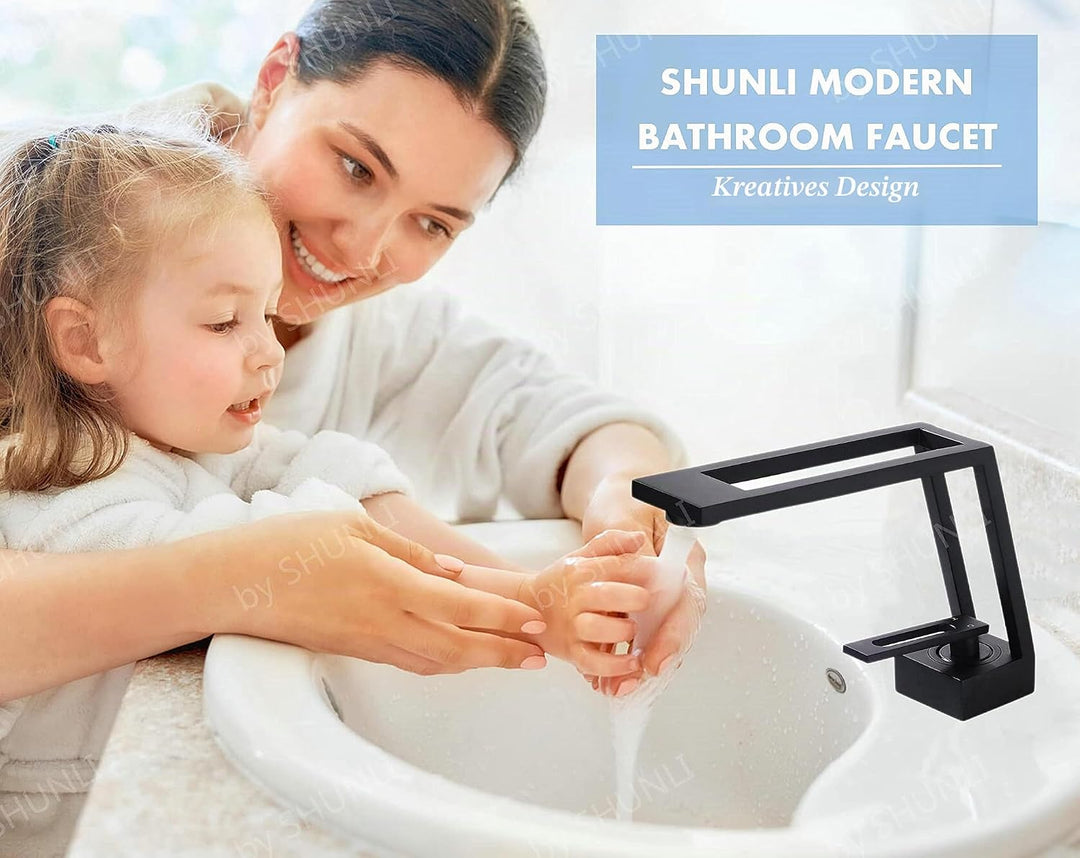 SHUNLI Badarmatur Schwarz Waschtischarmatur, Modern Wasserhahn Bad Mischbatterie, Badezimmer Armatur
