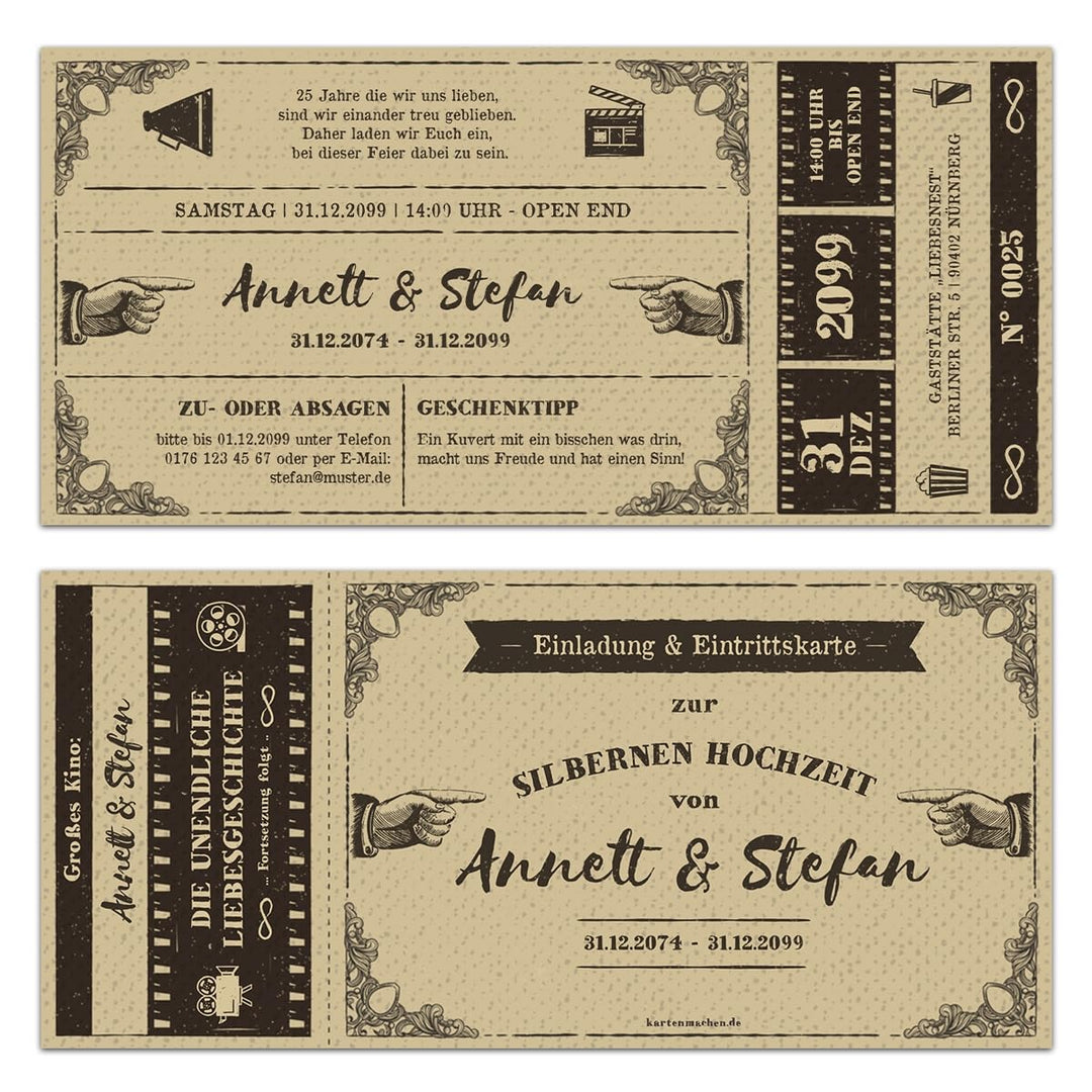 Kartenmachen.de Personalisierte 10 bis100x Hochzeitseinladungen Silberhochzeit silberne Hochzeit Ein