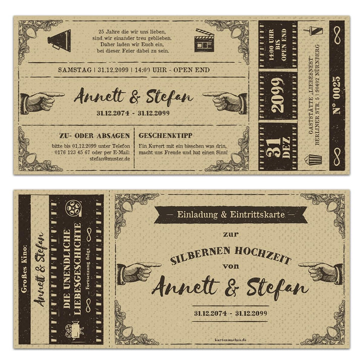 Kartenmachen.de Personalisierte 10 bis100x Hochzeitseinladungen Silberhochzeit silberne Hochzeit Ein