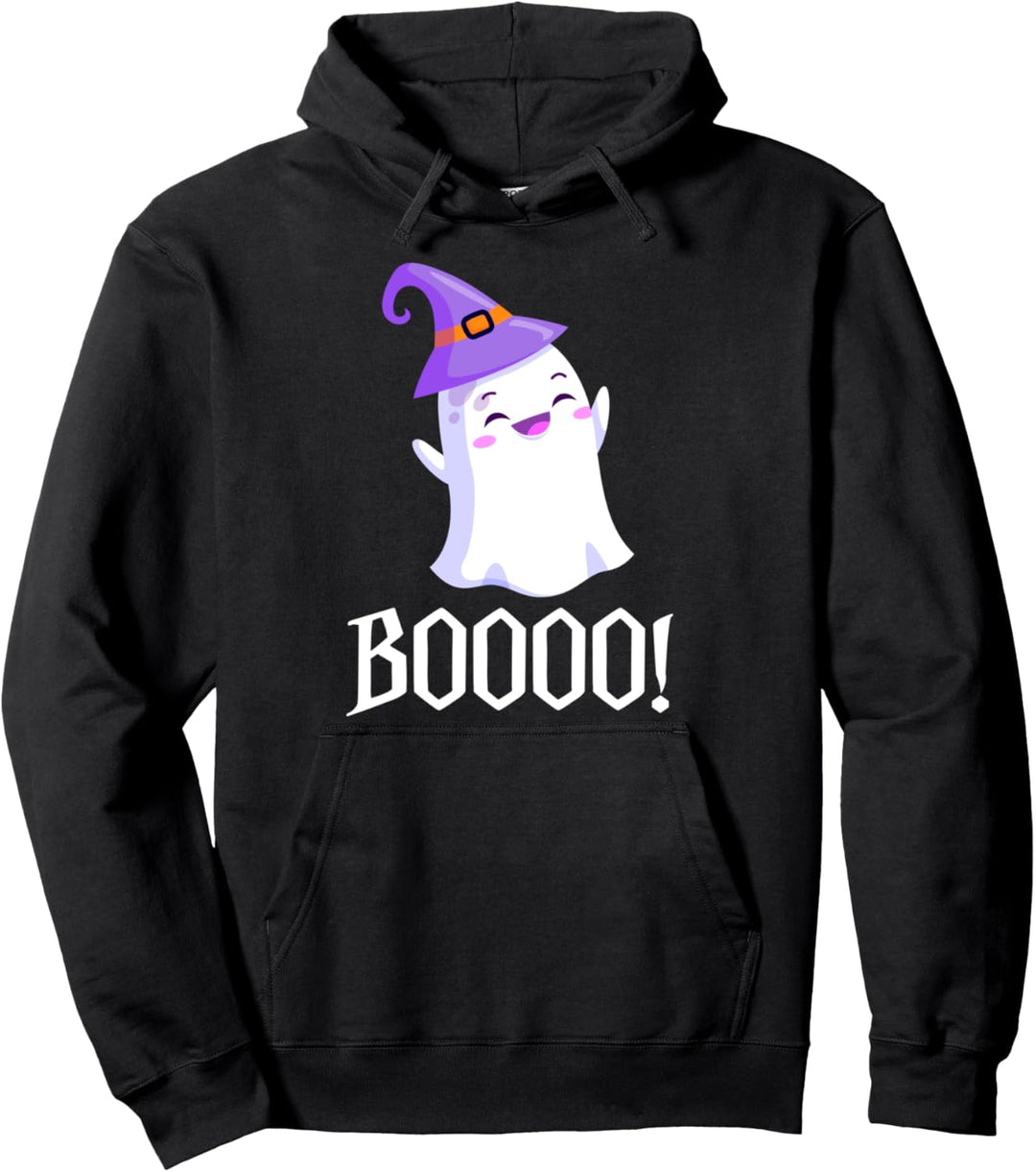 BOO Cute Halloween Ghost Costume for Kids and Adults Pullover Hoodie