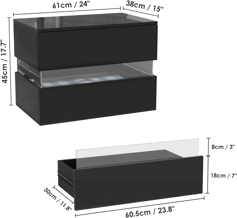 Lvhecforhm Nachttisch Modern Hochglanz Nachttisch, Schwarz Nachtschrank mit 2 Schubladen, Nachttisch